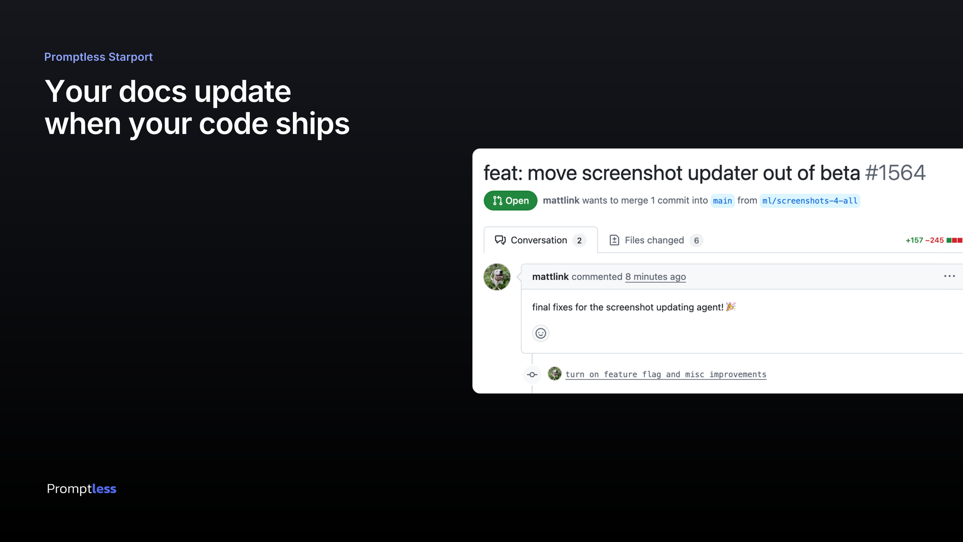 Marketing composite: Your docs update when your code ships