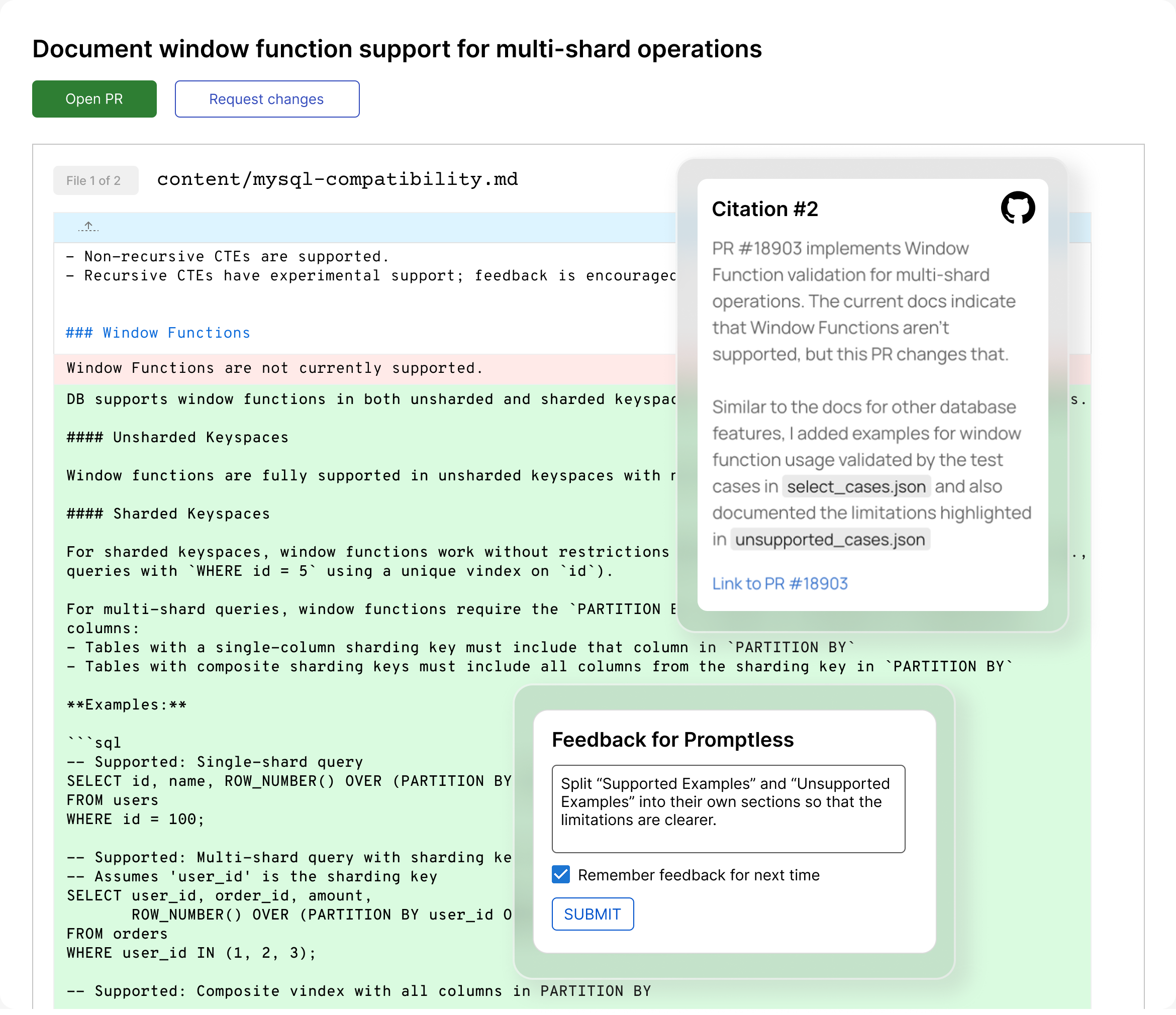Promptless presenting a documentation update for review